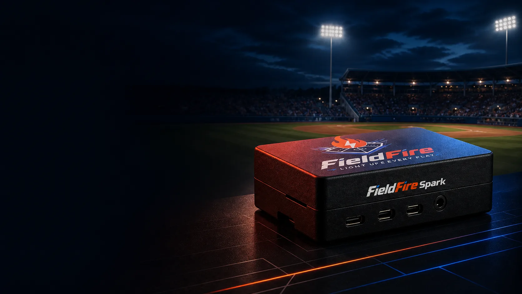FieldFire Spark controller with the FieldFire stadium artwork